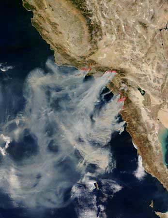 Satellite view of California burning